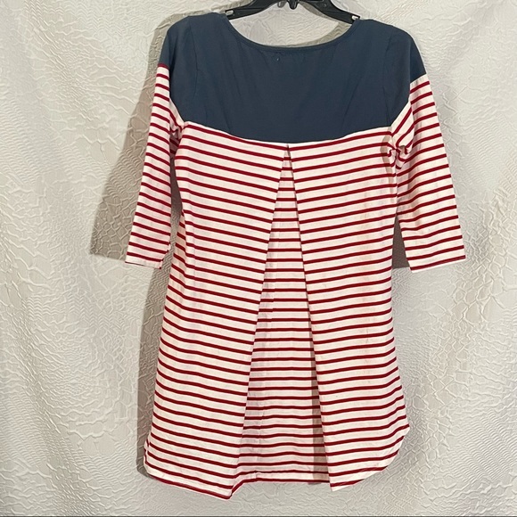 Umgee 3/4 Sleeve Red White & Blue Striped High Low Scoop Neck Dress - Picture 8 of 8